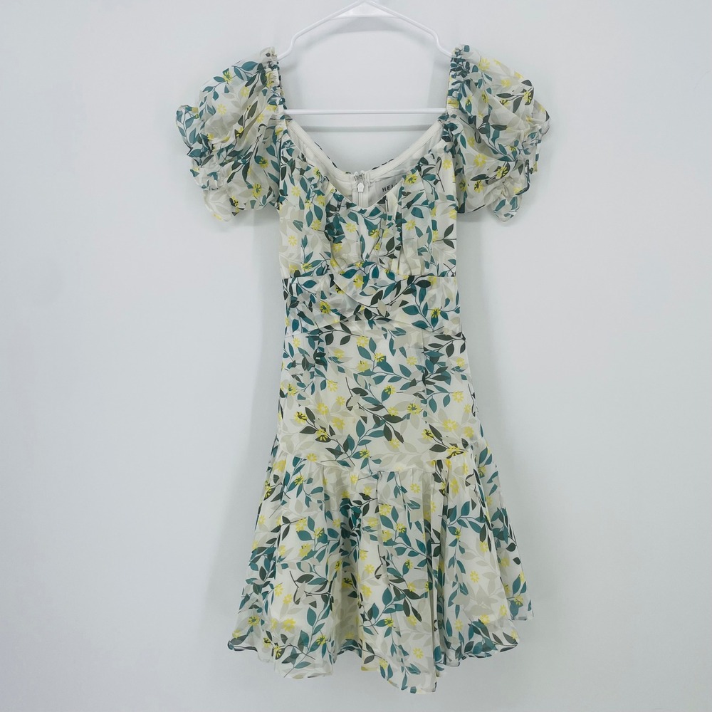 Hello Molly Few Pleasantries Garden Party Floral Mini Dress Puff Sleeve‎ US 2 XS